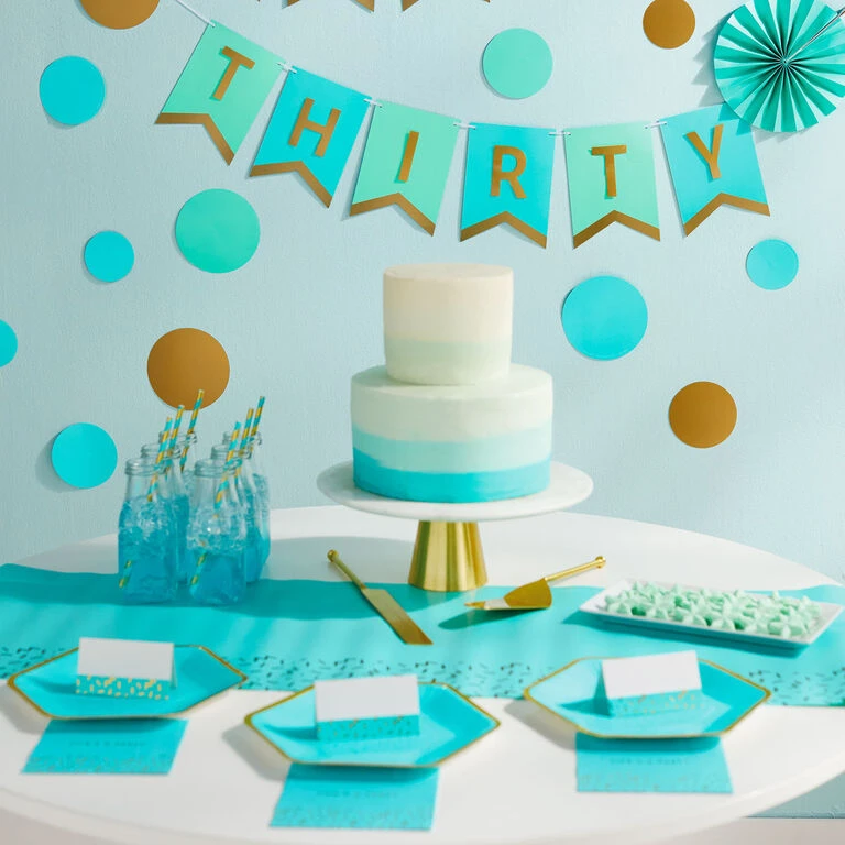 Hallmark Color Pop 60-Piece Tableware Premium Party Kit, Aqua Hexagon 3 Hallmark Color Pop 60-Piece Tableware Premium Party Kit, Aqua Hexagon - Image 3