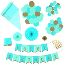 Hallmark Color Pop Party Decor Kit, Aqua And Gold
