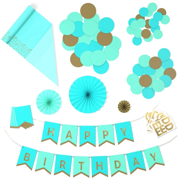 Hallmark Color Pop Party Decor Kit, Aqua And Gold 1 Hallmark Color Pop Party Decor Kit, Aqua And Gold