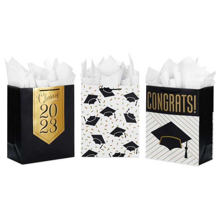Hallmark 13" Assorted Grad Designs 3-Pack Large Gift Bags With Tissue Paper 1 Hallmark 13" Assorted Grad Designs 3-Pack Large Gift Bags With Tissue Paper