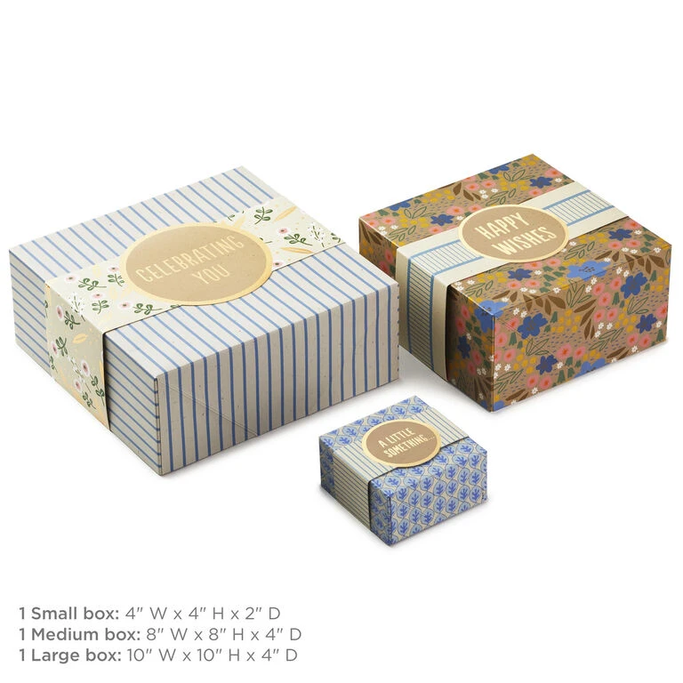 Hallmark 4", 8" And 10" Floral 3-Pack Gift Boxes With Bands 4 Hallmark 4", 8" And 10" Floral 3-Pack Gift Boxes With Bands - Image 4