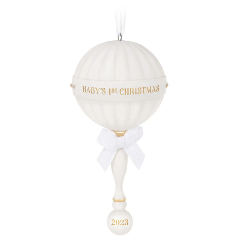 Hallmark Baby's First Christmas Rattle 2023 Porcelain Ornament 1 Hallmark Baby's First Christmas Rattle 2023 Porcelain Ornament