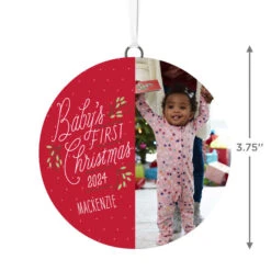 Hallmark Baby's First Christmas Personalized Text And Vertical Photo Ceramic Ornament 5 Hallmark Baby's First Christmas Personalized Text And Vertical Photo Ceramic Ornament -Hallmark Babys First Personalized Round Christmas Ornament 1999QHE1711B23 03