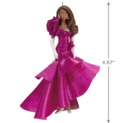 Hallmark Barbie™ Pink Collection™ 2023 Porcelain And Fabric Ornament -Hallmark Barbie in Hot Pink Dress Keepsake Ornament 4999QXI7007 03
