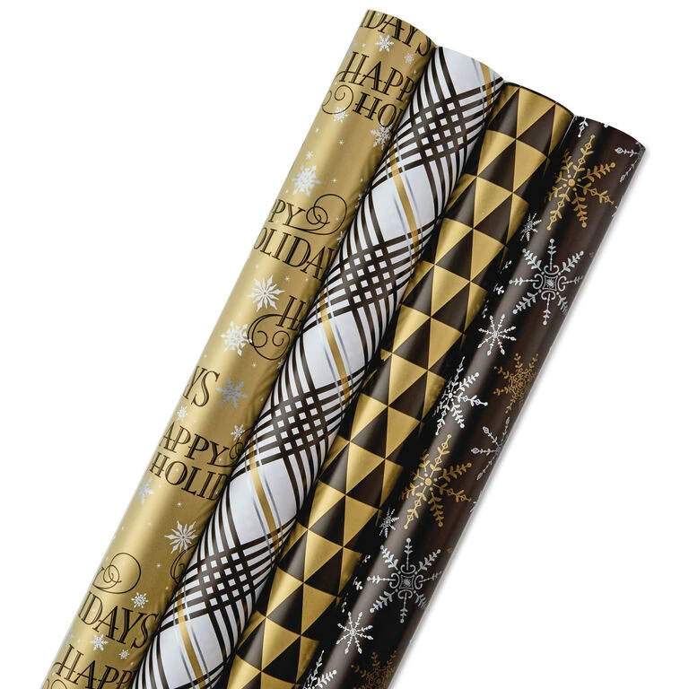 Hallmark Black And Gold 4-Pack Reversible Holiday Wrapping Paper Assortment, 150 Sq. Ft. 1 Hallmark Black And Gold 4-Pack Reversible Holiday Wrapping Paper Assortment, 150 Sq. Ft.