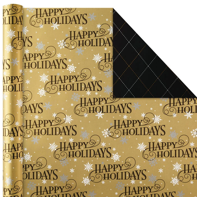 Hallmark Black And Gold 4-Pack Reversible Holiday Wrapping Paper Assortment, 150 Sq. Ft. 3 Hallmark Black And Gold 4-Pack Reversible Holiday Wrapping Paper Assortment, 150 Sq. Ft. - Image 3