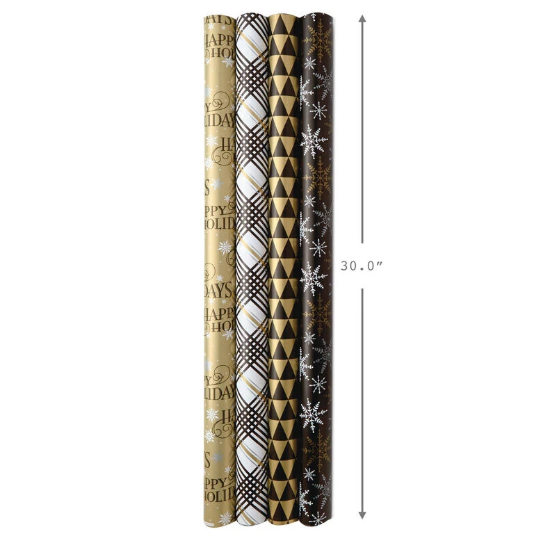 Hallmark Black And Gold 4-Pack Reversible Holiday Wrapping Paper Assortment, 150 Sq. Ft. 7 Hallmark Black And Gold 4-Pack Reversible Holiday Wrapping Paper Assortment, 150 Sq. Ft. - Image 7