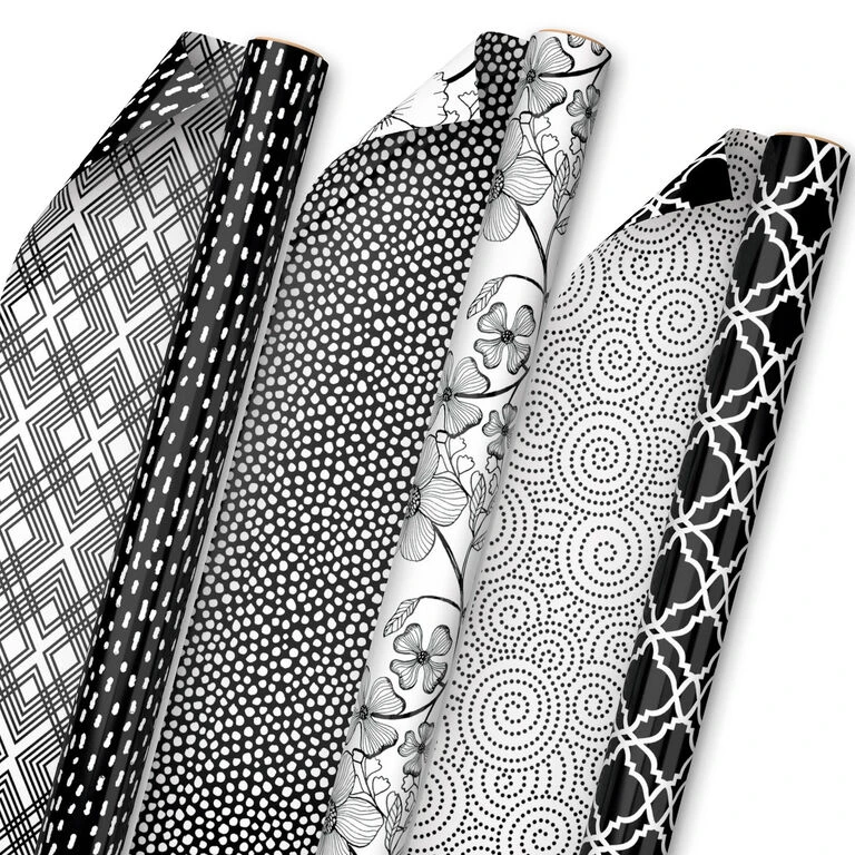 Hallmark Black And White Prints 3-Pack Reversible Wrapping Paper, 75 Sq. Ft. Total 1 Hallmark Black And White Prints 3-Pack Reversible Wrapping Paper, 75 Sq. Ft. Total