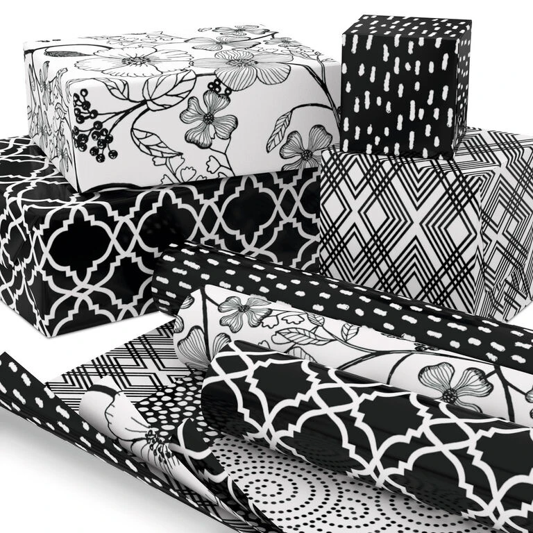 Hallmark Black And White Prints 3-Pack Reversible Wrapping Paper, 75 Sq. Ft. Total 2 Hallmark Black And White Prints 3-Pack Reversible Wrapping Paper, 75 Sq. Ft. Total - Image 2