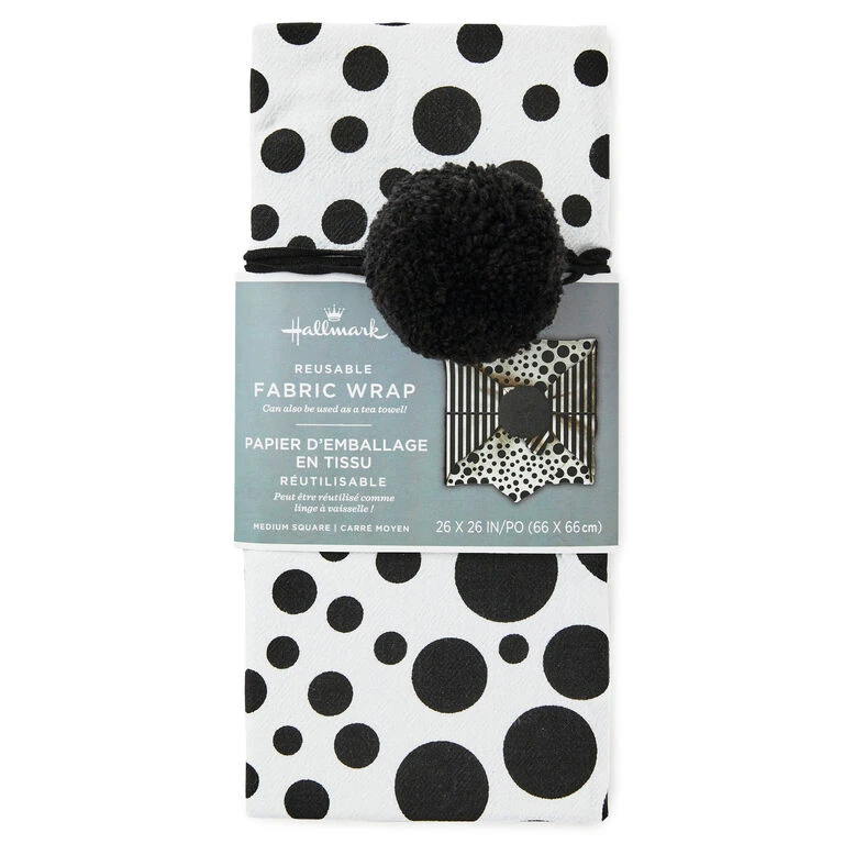 Hallmark 26" Black-and-White Fabric Gift Wrap With Elastic Band 6 Hallmark 26" Black-and-White Fabric Gift Wrap With Elastic Band - Image 6
