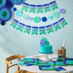 Hallmark Color Pop 96-Piece Tableware Basics Party Kit, Cool Ombré Stripe -Hallmark Blue Green Stripe Party in a Box Party Supplies 5CLP1009 03