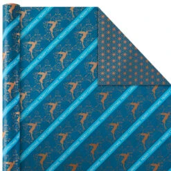 Hallmark Elegant Blues 4-Pack Blue And Gold Reversible Wrapping Paper, 150 Sq. Ft. 9 Hallmark Elegant Blues 4-Pack Blue And Gold Reversible Wrapping Paper, 150 Sq. Ft. -Hallmark Blue and Gold Holiday Reversible Wrapping Paper 5JXW1739 03