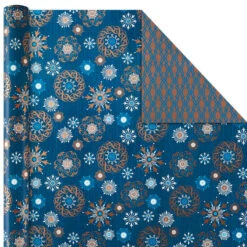 Hallmark Elegant Blues 4-Pack Blue And Gold Reversible Wrapping Paper, 150 Sq. Ft. 12 Hallmark Elegant Blues 4-Pack Blue And Gold Reversible Wrapping Paper, 150 Sq. Ft. -Hallmark Blue and Gold Holiday Reversible Wrapping Paper 5JXW1739 06