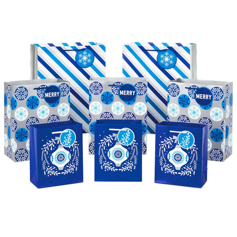 Hallmark Blue And Silver 8-Pack Holiday Gift Bags, Assorted Sizes And Designs 1 Hallmark Blue And Silver 8-Pack Holiday Gift Bags, Assorted Sizes And Designs