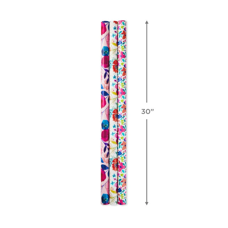 Hallmark Bright Florals 3-Pack Reversible Wrapping Paper, 120 Sq. Ft. Total 3 Hallmark Bright Florals 3-Pack Reversible Wrapping Paper, 120 Sq. Ft. Total - Image 3