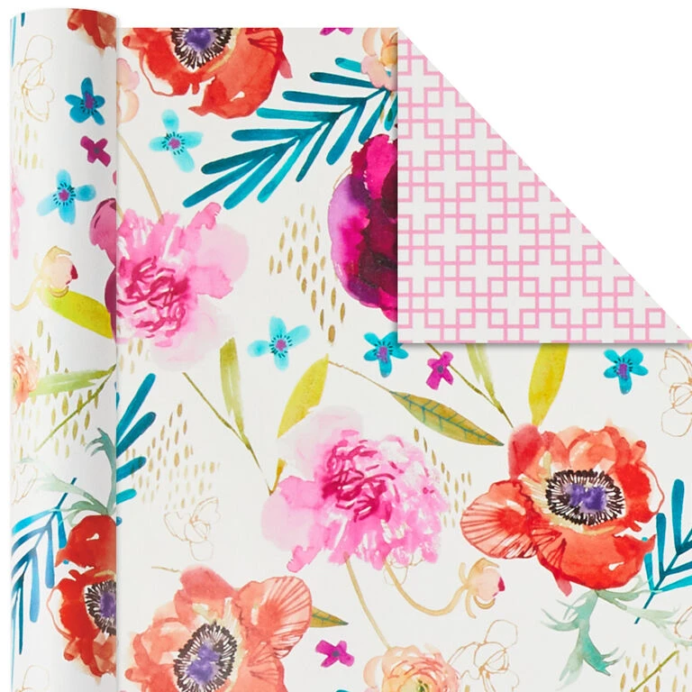 Hallmark Bright Florals 3-Pack Reversible Wrapping Paper, 120 Sq. Ft. Total 5 Hallmark Bright Florals 3-Pack Reversible Wrapping Paper, 120 Sq. Ft. Total - Image 5