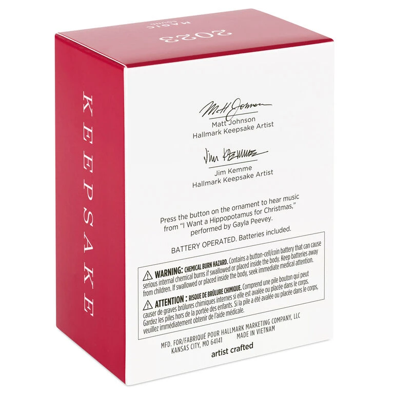 Hallmark I Want A Hippopotamus For Christmas Musical Ornament 5 Hallmark I Want A Hippopotamus For Christmas Musical Ornament - Image 5