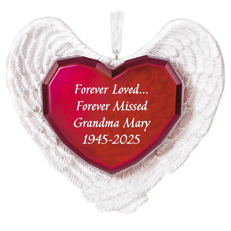Hallmark Forever Loved Memorial Heart And Angel Wings Text Personalized Ornament 1 Hallmark Forever Loved Memorial Heart And Angel Wings Text Personalized Ornament
