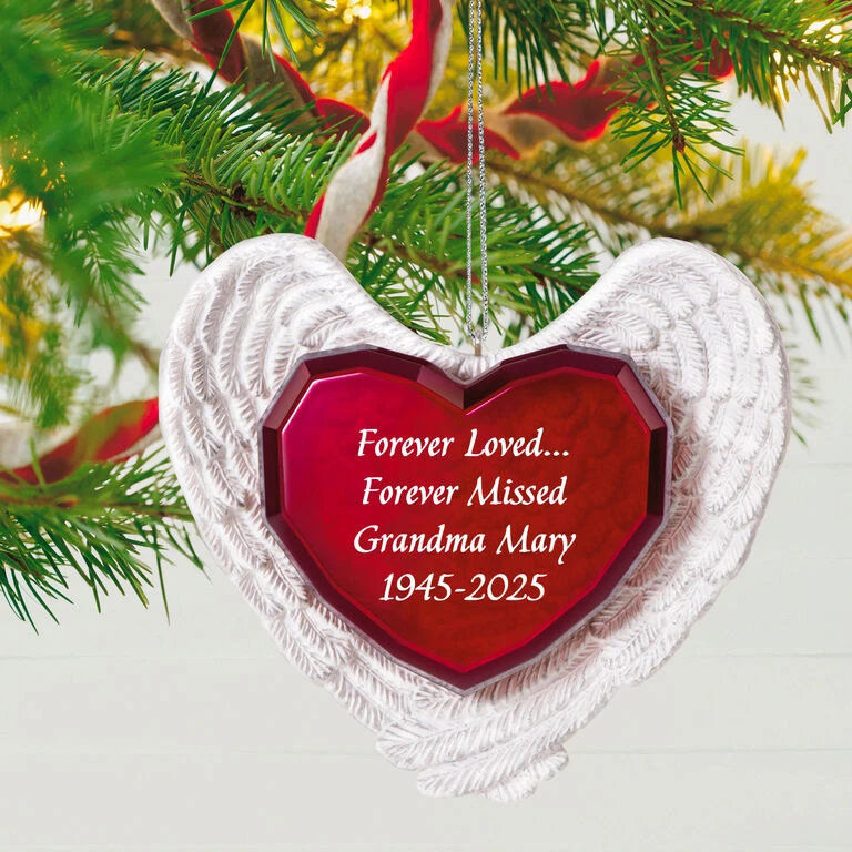 Hallmark Forever Loved Memorial Heart And Angel Wings Text Personalized Ornament 2 Hallmark Forever Loved Memorial Heart And Angel Wings Text Personalized Ornament - Image 2
