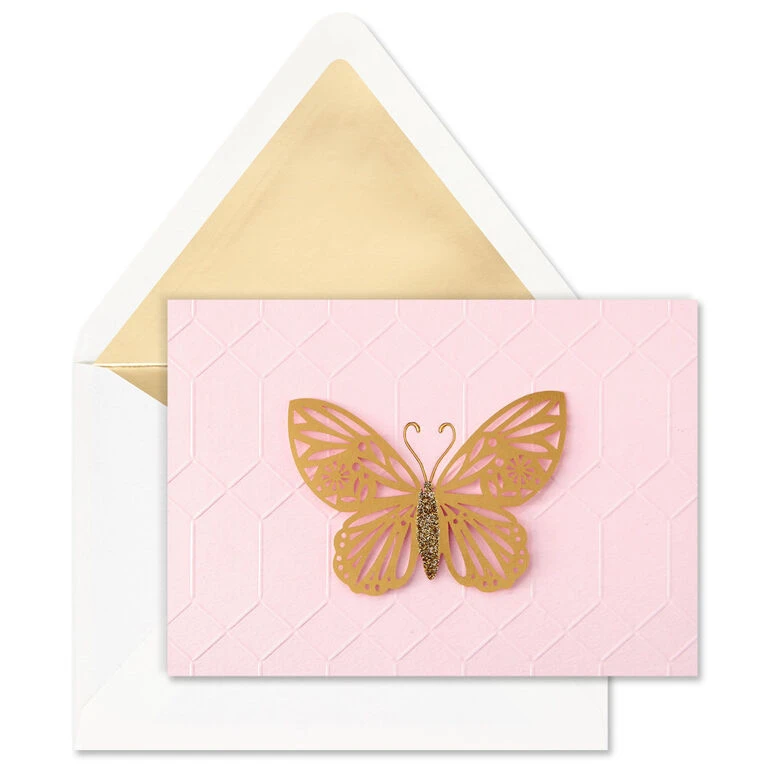 Hallmark Gold Butterfly On Pink Blank Note Cards, Box Of 8 2 Hallmark Gold Butterfly On Pink Blank Note Cards, Box Of 8 - Image 2
