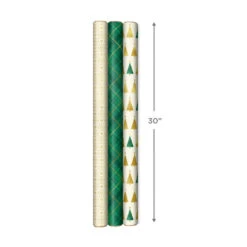 Hallmark Gold And Green 3-Pack Christmas Wrapping Paper Assortment, 120 Sq. Ft. -Hallmark Gold and Green Assortment Christmas Gift Wrap 5JXW1204 04