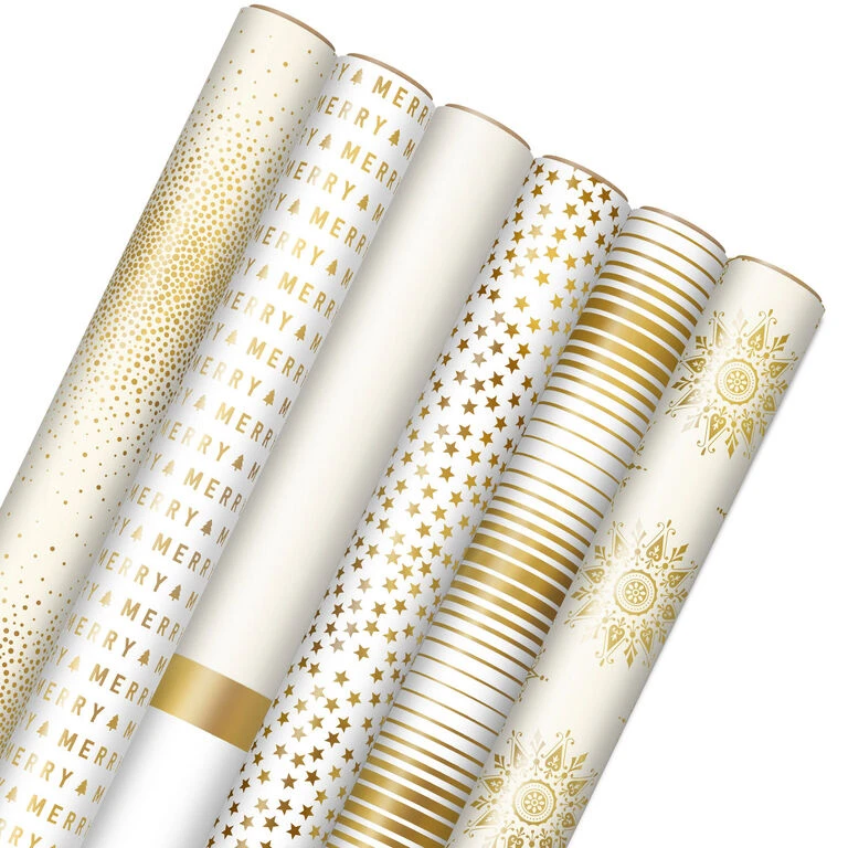 Hallmark Gold And White 6-Pack Holiday Wrapping Paper Assortment, 180 Sq. Ft. 1 Hallmark Gold And White 6-Pack Holiday Wrapping Paper Assortment, 180 Sq. Ft.