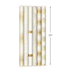 Hallmark Gold And White 6-Pack Holiday Wrapping Paper Assortment, 180 Sq. Ft. 19 Hallmark Gold And White 6-Pack Holiday Wrapping Paper Assortment, 180 Sq. Ft. -Hallmark Gold and White Christmas Wrapping Paper Assortment 5JXW1086 10