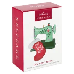 Hallmark Sew Very Merry! Ornament -Hallmark Green Sewing Machine and Stocking Keepsake Ornament 1799QGO2927 04