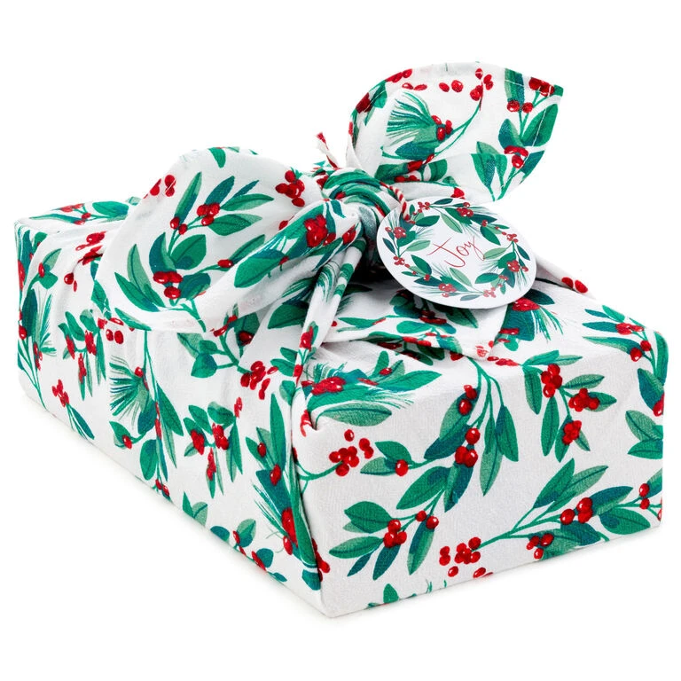 Hallmark 26" Greenery And Berries Christmas Fabric Gift Wrap With Twine And Tag 1 Hallmark 26" Greenery And Berries Christmas Fabric Gift Wrap With Twine And Tag