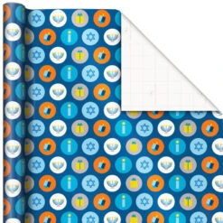 Hallmark Blue Hanukkah Designs 3-Pack Wrapping Paper Assortment, 120 Sq. Ft. -Hallmark Hanukkah Designs Wrapping Paper Assortment 5JXW1257 04