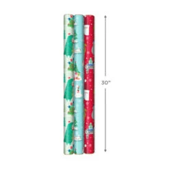 Hallmark Winter Friends 3-Pack Reversible Kids Christmas Wrapping Paper Assortment, 120 Sq. Ft. -Hallmark Kids Reversible Christmas Gift Wrap Assortment 5JXW1073 03