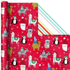 Hallmark Winter Friends 3-Pack Reversible Kids Christmas Wrapping Paper Assortment, 120 Sq. Ft. -Hallmark Kids Reversible Christmas Gift Wrap Assortment 5JXW1073 06