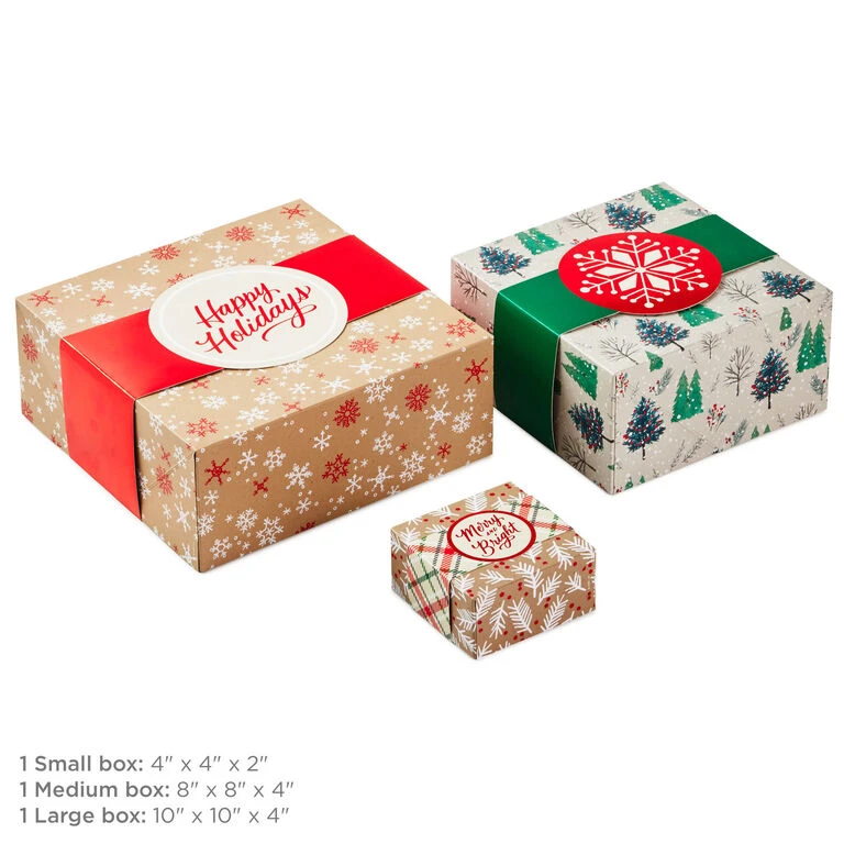 Hallmark Merry And Bright 3-Pack Christmas Gift Boxes, Assorted Sizes And Designs 3 Hallmark Merry And Bright 3-Pack Christmas Gift Boxes, Assorted Sizes And Designs - Image 3
