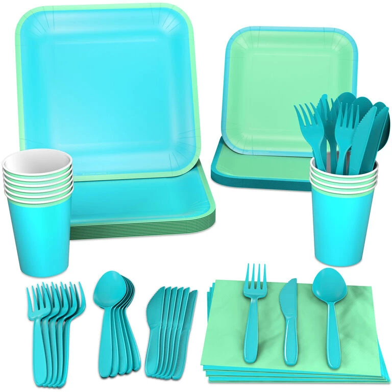 Hallmark Color Pop 96-Piece Tableware Basics Party Kit, Sea Green And Aqua 1 Hallmark Color Pop 96-Piece Tableware Basics Party Kit, Sea Green And Aqua