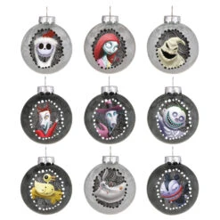 Hallmark Disney Tim Burton's The Nightmare Before Christmas Halloween Town Glass Ornaments, Set Of 9