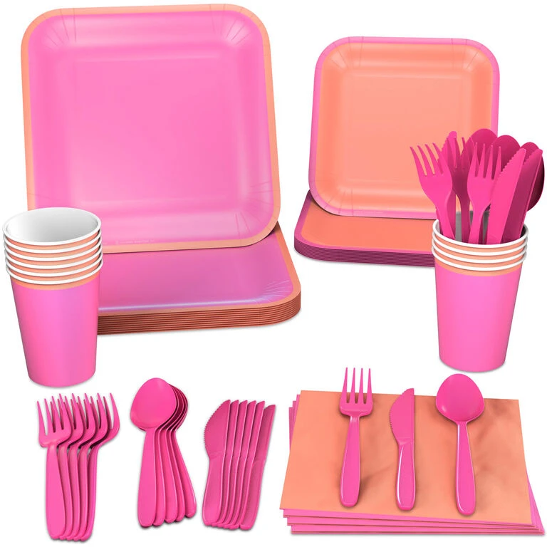Hallmark Color Pop 96-Piece Tableware Basics Party Kit, Pink And Orange 1 Hallmark Color Pop 96-Piece Tableware Basics Party Kit, Pink And Orange