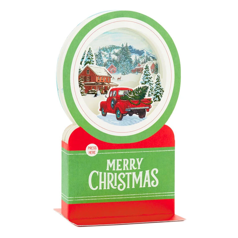 Hallmark Red Truck Snow Globe Musical 3D Pop-Up Christmas Card With Motion 3 Hallmark Red Truck Snow Globe Musical 3D Pop-Up Christmas Card With Motion - Image 3