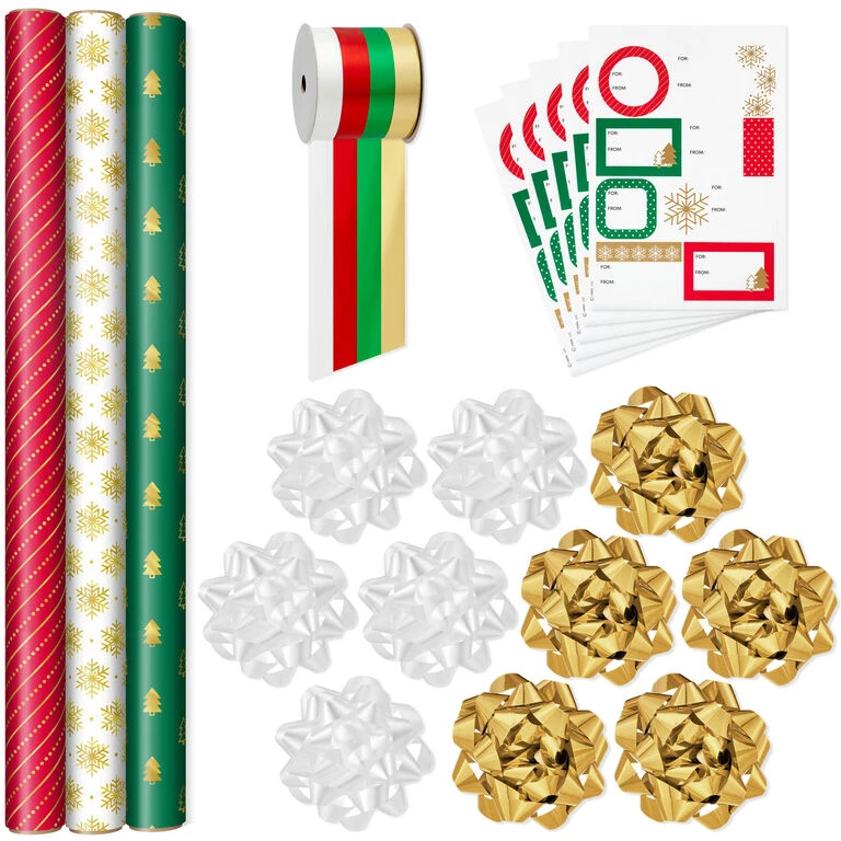 Hallmark Christmas Gift Wrap Kit With Wrapping Paper, Bows, Ribbons And Tags 1 Hallmark Christmas Gift Wrap Kit With Wrapping Paper, Bows, Ribbons And Tags