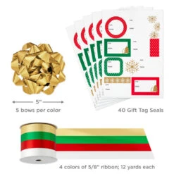Hallmark Christmas Gift Wrap Kit With Wrapping Paper, Bows, Ribbons And Tags 15 Hallmark Christmas Gift Wrap Kit With Wrapping Paper, Bows, Ribbons And Tags -Hallmark RedWhiteGreen 3Roll Holiday Wrapping Paper Set 5JXW1200 08