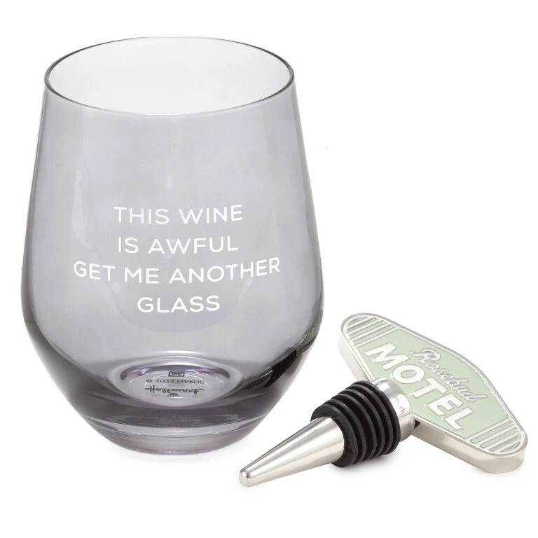 Hallmark Schitt's Creek® Stemless Wine Glass And Bottle Stopper, Set Of 2 1 Hallmark Schitt's Creek® Stemless Wine Glass And Bottle Stopper, Set Of 2