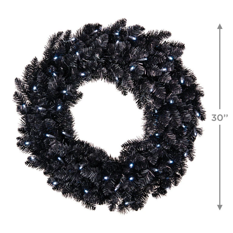 Hallmark Black Pre-Lit Wreath, 30" 2 Hallmark Black Pre-Lit Wreath, 30" - Image 2