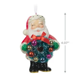 Hallmark Jolly Santa Porcelain Special Edition Ornament -Hallmark Vintage Jolly Santa With Wreath Keepsake Ornament 2499QXT4113 03