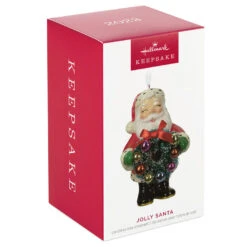 Hallmark Jolly Santa Porcelain Special Edition Ornament -Hallmark Vintage Jolly Santa With Wreath Keepsake Ornament 2499QXT4113 04