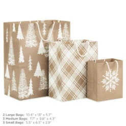 Hallmark Christmas Kraft 8-Pack Holiday Gift Bags, Assorted Sizes And Designs 8 Hallmark Christmas Kraft 8-Pack Holiday Gift Bags, Assorted Sizes And Designs -Hallmark White on Kraft Paper Assortment Christmas Gift Bags 5XGB1417 03