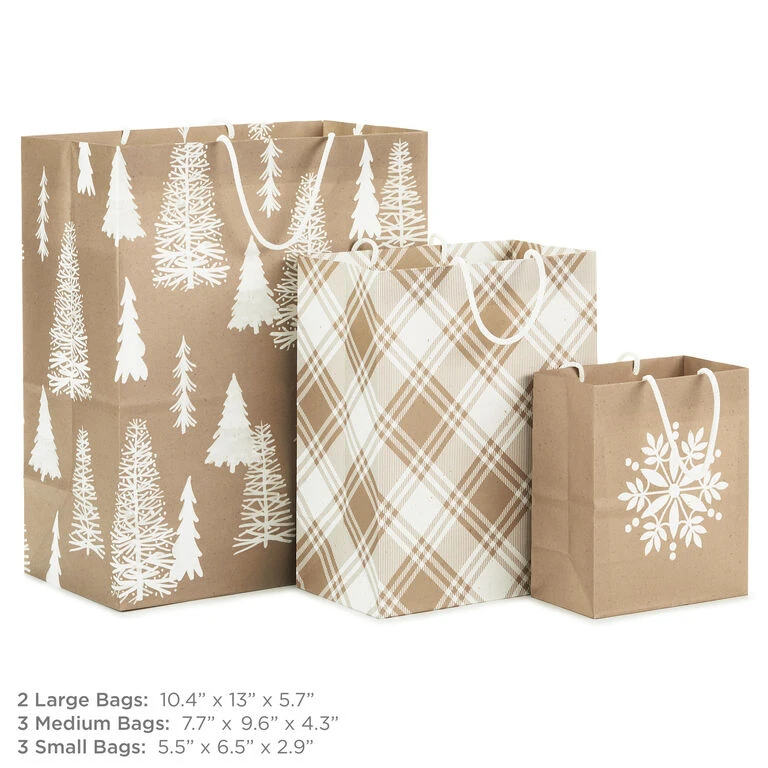 Hallmark Christmas Kraft 8-Pack Holiday Gift Bags, Assorted Sizes And Designs 3 Hallmark Christmas Kraft 8-Pack Holiday Gift Bags, Assorted Sizes And Designs - Image 3